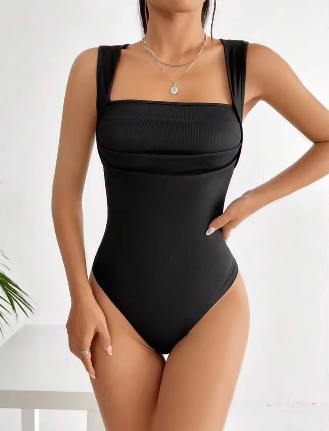 EMERY ROSE Solid Ribbed Knit Tank Bodysuit